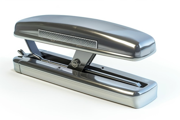 Photo a sleek metallic stapler ready for action on a clean workspace during a bright afternoon