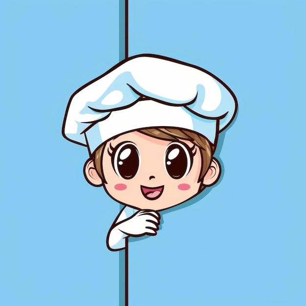 Photo a sleek minimalist logo featuring a chibi chef spy woman peeking from behind a simple wall design