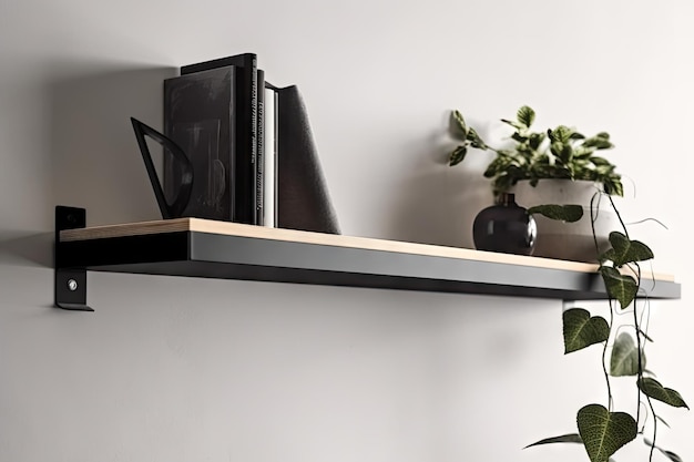 A sleek and minimalist shelf with wallmounted brackets for easy access created with generative ai