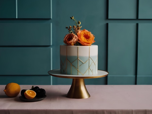 Photo a sleek minimalist wedding cake with simple geometric designs