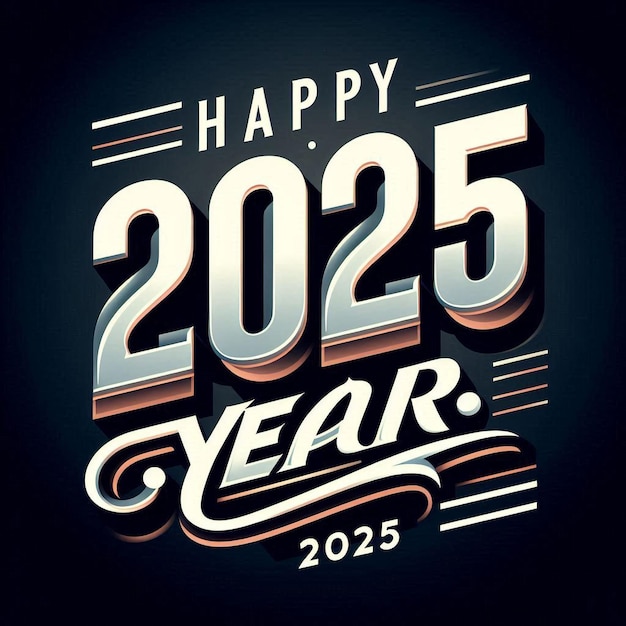 Sleek and Modern 2025 New Year Design Bold White Numbers Festive Elements Dark Gradient Background Celebratory Typography