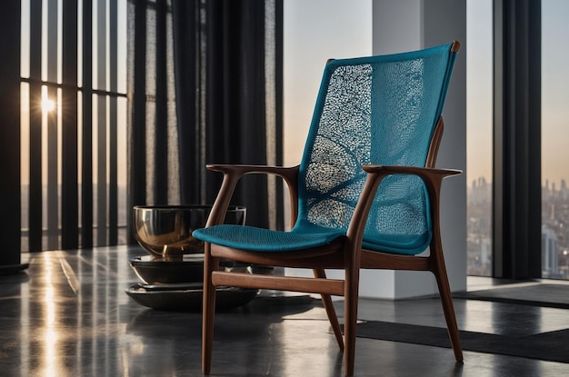 Photo sleek modern chair with a mesh back and a hig