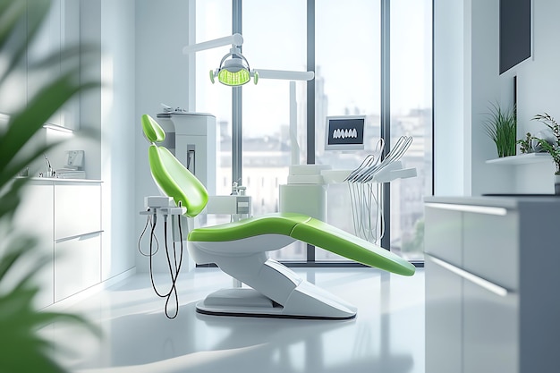 Photo sleek and modern dental office interior design with advanced equipment and bright lighting