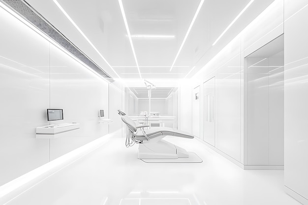 Photo sleek and modern dental office interior design with advanced equipment and bright lighting