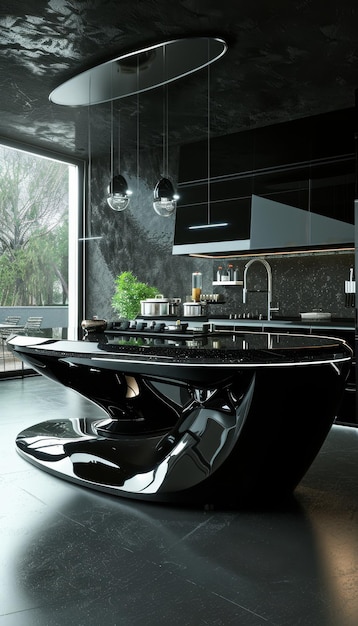 Photo sleek and modern kitchen designed by top interior designer in a futuristic style