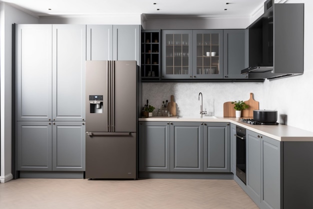 A sleek and modern kitchen with stainless steel appliances and a minimalist aesthetic