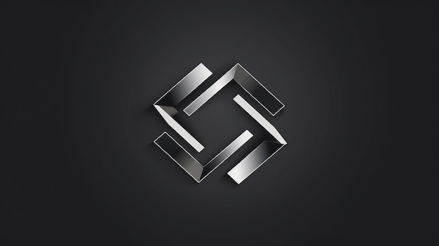 A sleek and modern logo featuring a silver geometric design against a black background