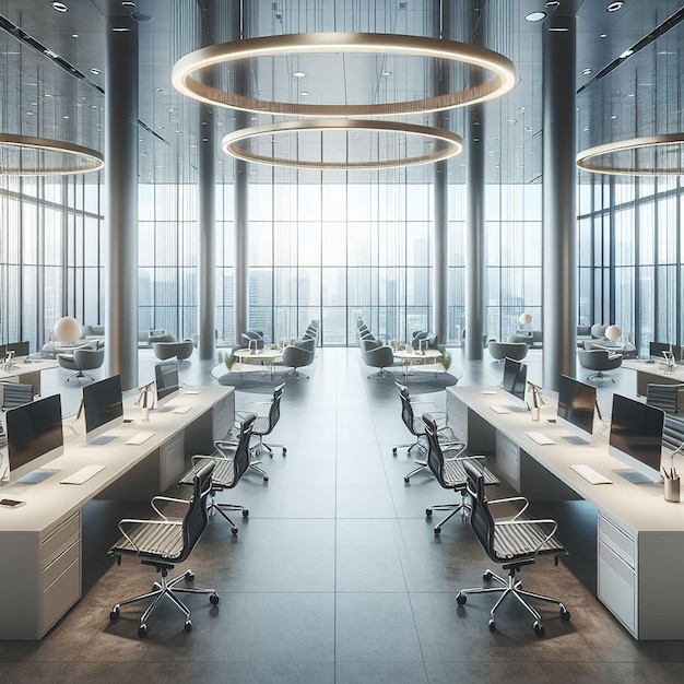 Sleek Modern Office with Blurred Background and Abundant Light