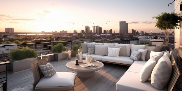 Sleek Modern Rooftop Lounge View AI Generated