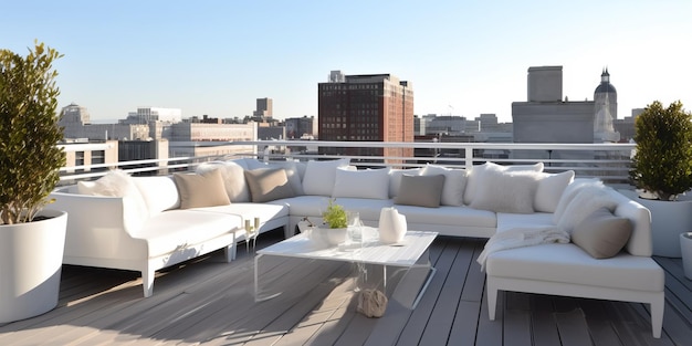 Photo sleek modern rooftop lounge view ai generated