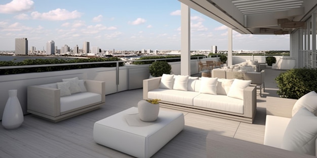 Photo sleek modern rooftop lounge view ai generated