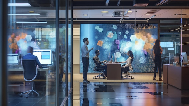 Sleek Office Environment Highlighting Data Scientists Working on Complex Data Visualizations