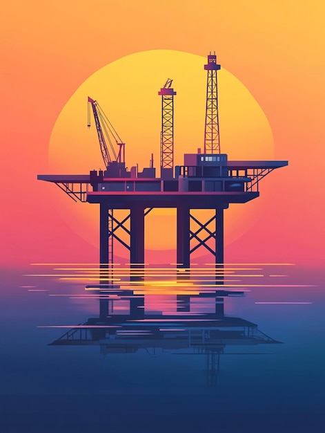 A sleek offshore energy platform in minimal flat design with smooth gradients