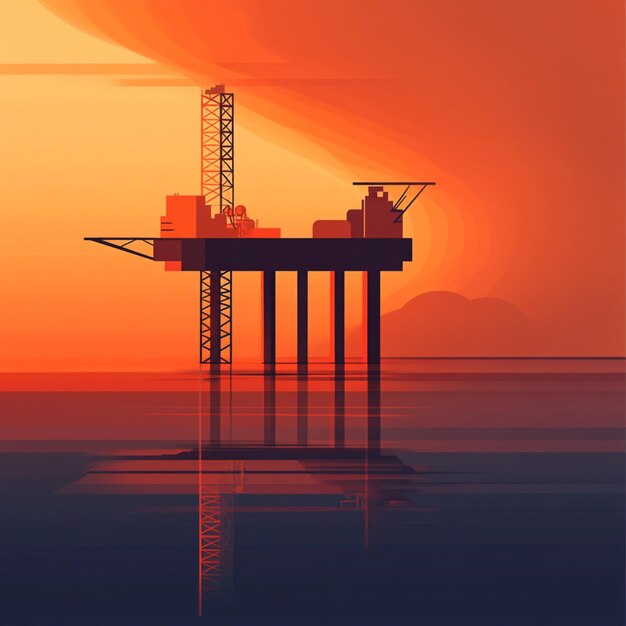 A sleek offshore energy platform in minimal flat design with smooth gradients