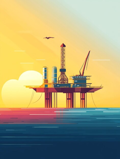 A sleek offshore energy platform in minimal flat design with smooth gradients