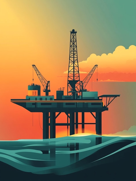 A sleek offshore energy platform in minimal flat design with smooth gradients