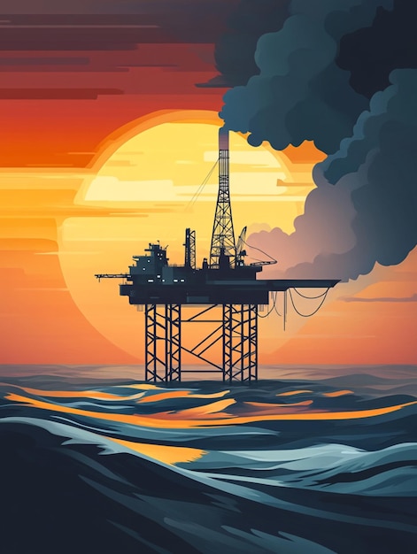 A sleek offshore energy platform in minimal flat design with smooth gradients