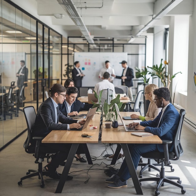 A sleek openplan office with glass walls ergonomic furniture and natural light Professionals