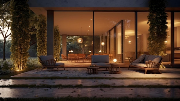 Sleek outdoor space with polished concrete patio elegant lighting fixtures