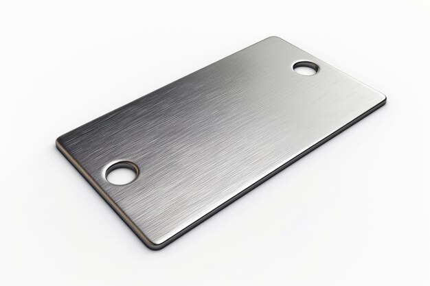 Photo a sleek polished metal plate resting on a white surface evoking modern design and utility