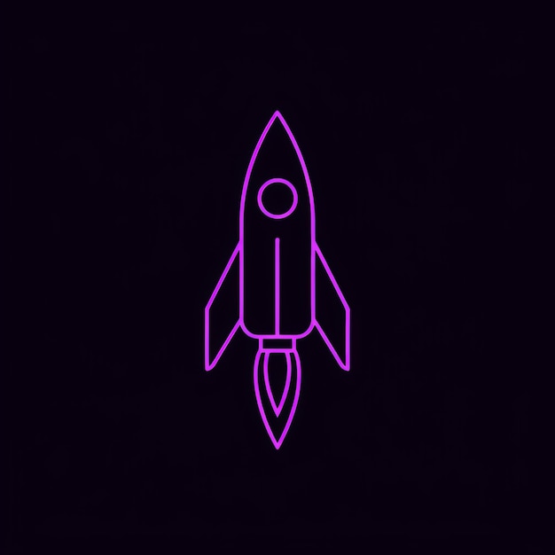 A sleek purple line art illustration of a rocket ship against a dark background