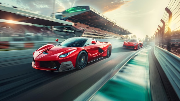 Sleek race cars expertly navigating a sharp turn on the dynamic and challenging race track