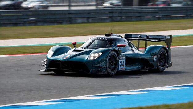 A sleek racecar speeding along a track embodying highperformance racing