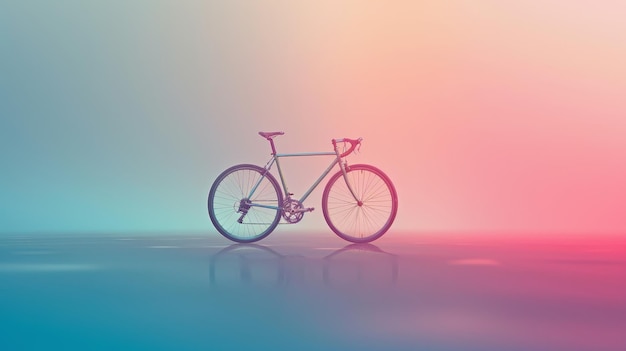 Photo a sleek silver bicycle stands alone on a minimalist backdrop with a vibrant gradient of pink