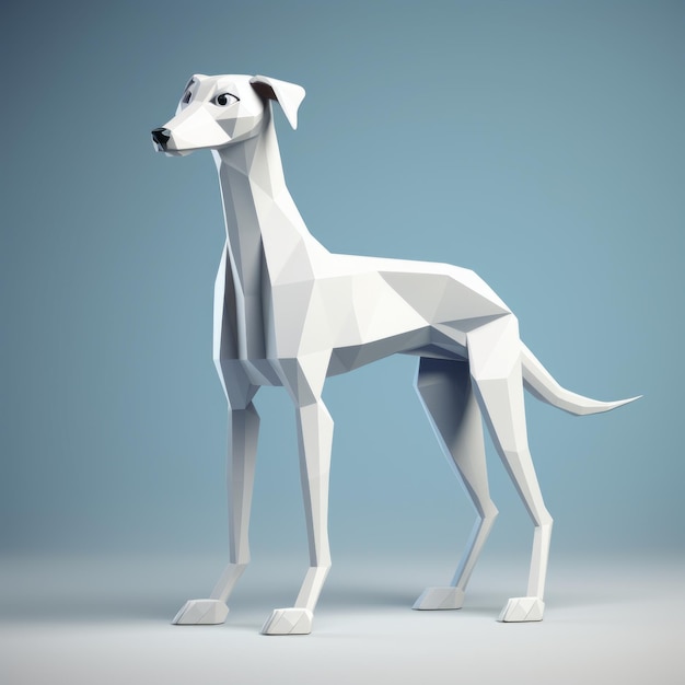 Sleek And Stylized Low Poly White Dog Sculpture In 3d