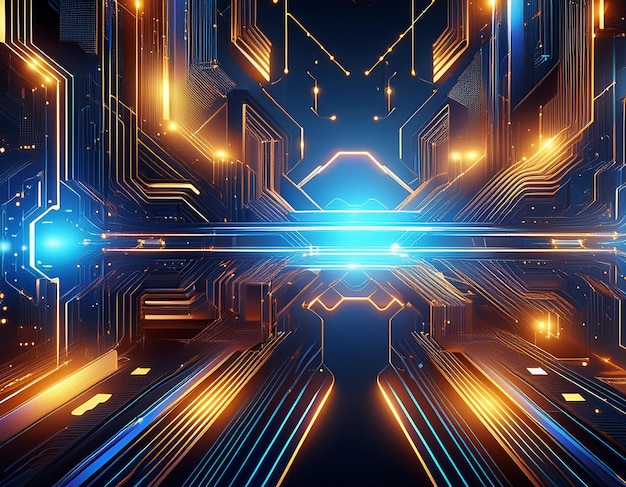 Sleek Technology Background with Circuit Patterns and Glowing Lines