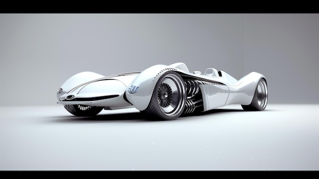 A sleek white race car with futuristic design