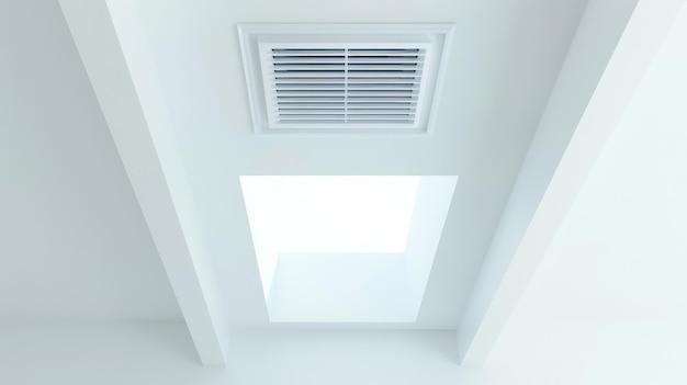 A sleek white ventilation vent on a ceiling is viewed from below highlighting clean modern architecture and proper air circulation