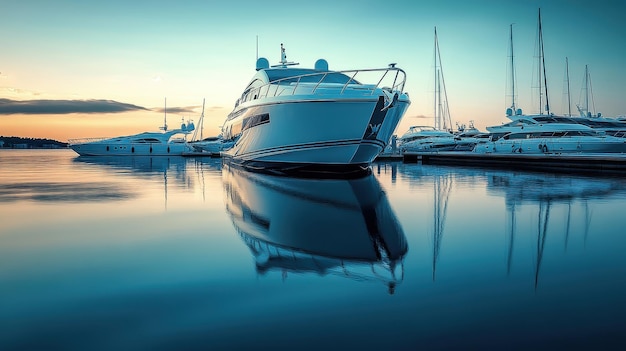 Sleek yacht anchored in a tranquil marina