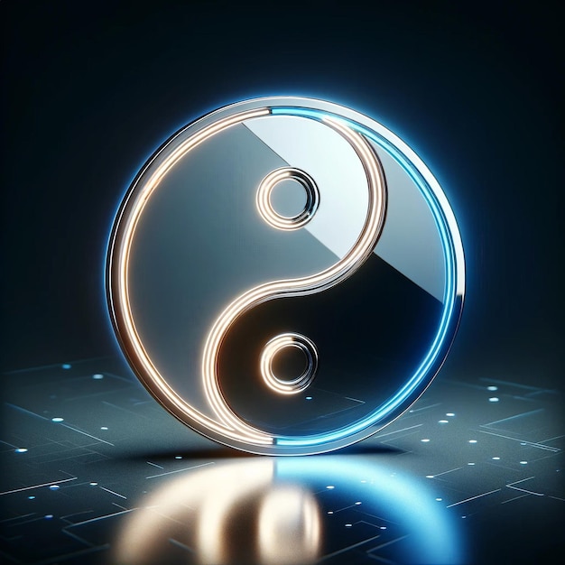 Sleek Yin Yang Icon Neon Glow and Mirrored Surfaces