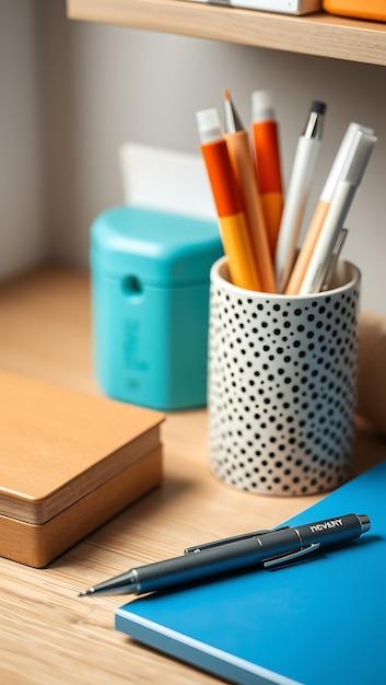 Photo sleekscribe pen next to organized desk with premium supplies