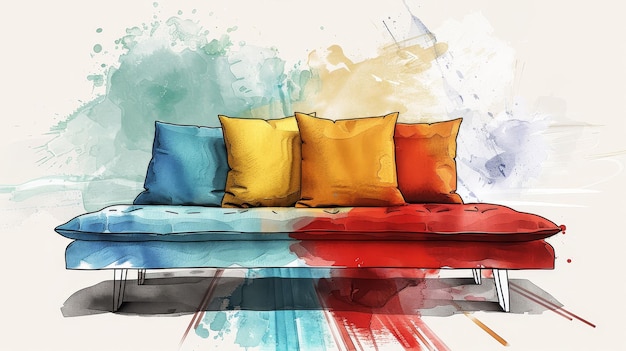 Photo sleeper sofa flat design side view multifunctional theme water color triadic color scheme