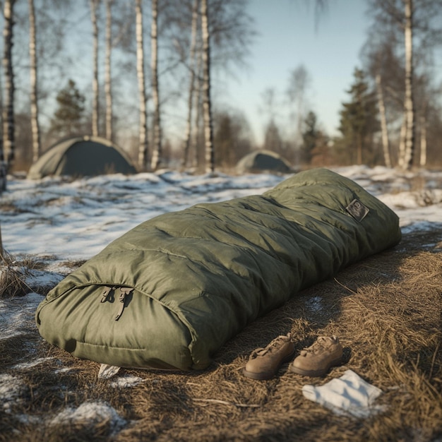 Sleeping bag with a thermal liner in a coldweather camp environment