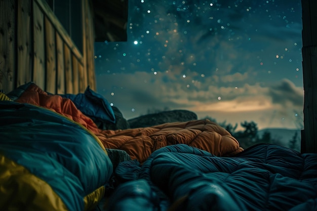 Sleeping bags under a blanket of stars ar generative ai