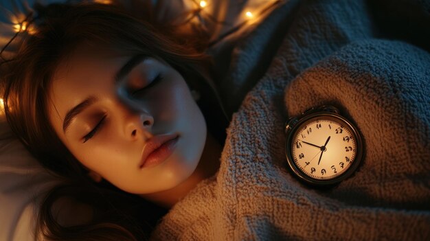 Photo sleeping beauty with an alarm clock