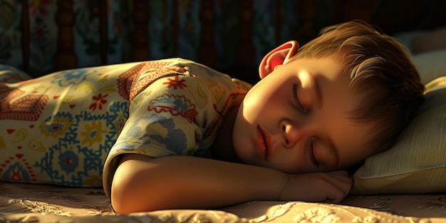 Photo sleeping child in bed generative ai