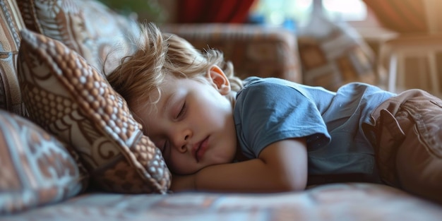 Photo sleeping child in bed generative ai