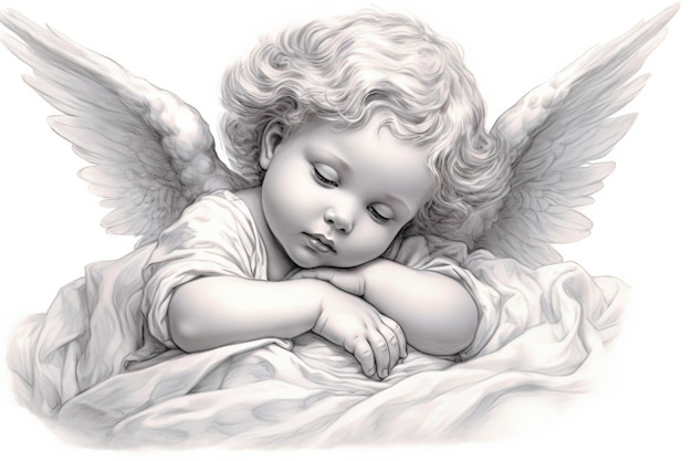 Sleeping cute little angel illustration AI generated