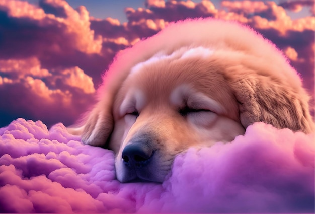 Sleeping dog on a cloud heaven for dogs pet death