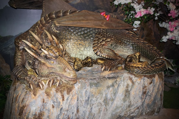 Sleeping dragon statue in Bestiary Museum Saint Petersburg Russia June 2021