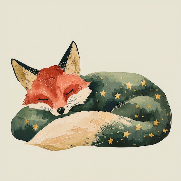 Photo sleeping fox with starry fur