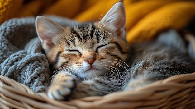 Sleeping Kitten in a Basket Cute Animal Photography