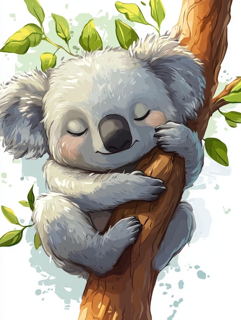 Sleeping Koala Bear on a Tree Branch