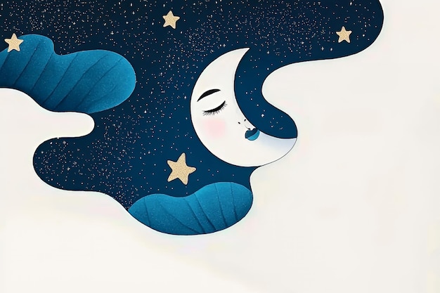 Sleeping Moon Illustration with Stars and Clouds