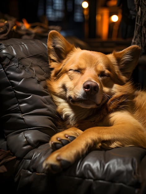 Sleeping smiling dog generated by AI