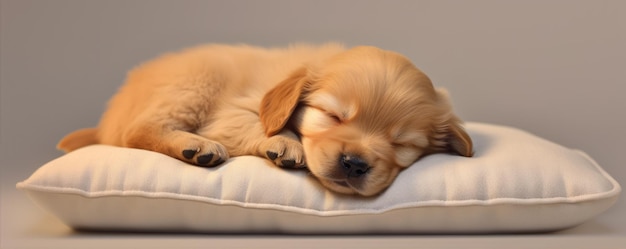 Photo a sleepy cute brown puppy dozing on a pillow generative ai